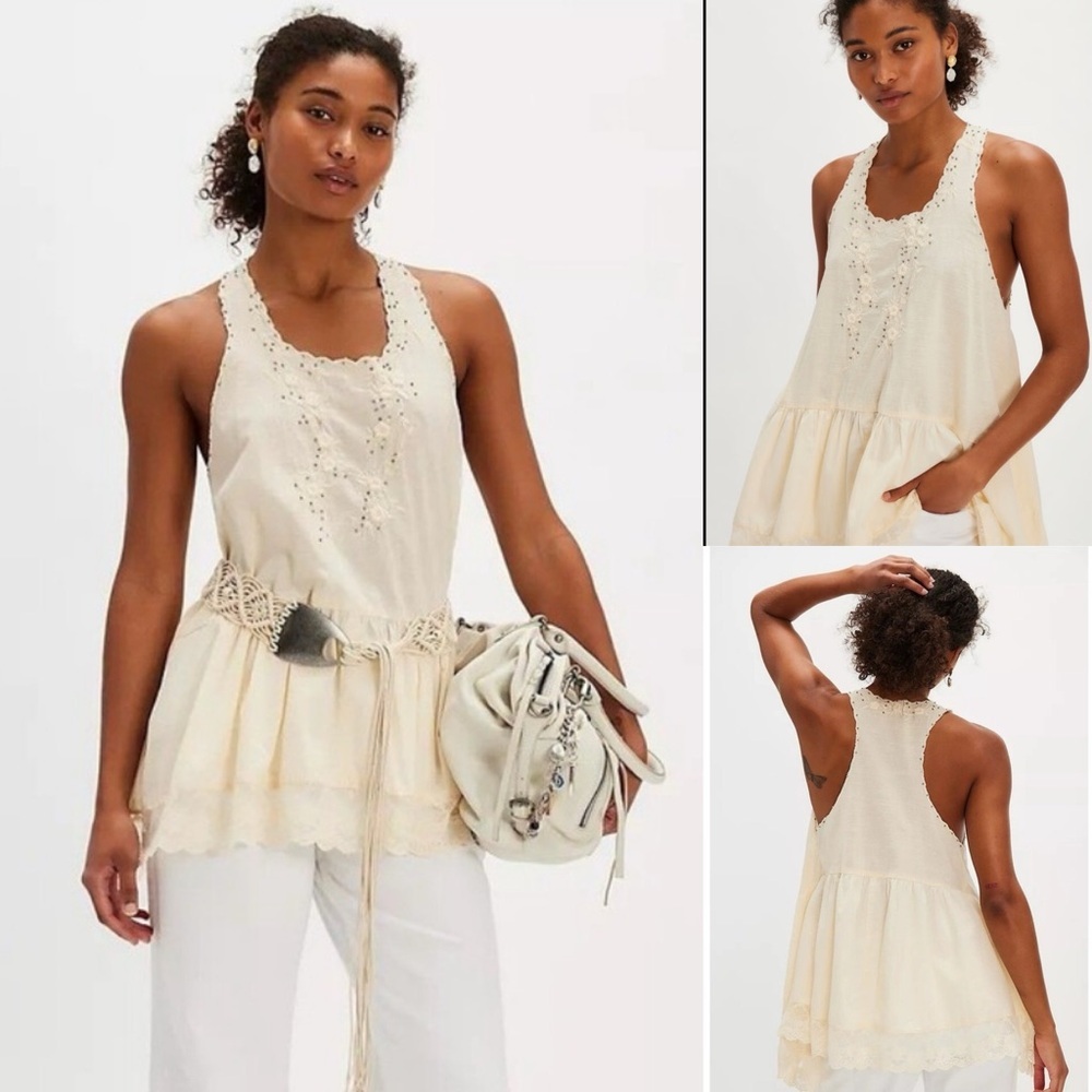 Free People Sunset Treasure Cream Embroidered Tunic